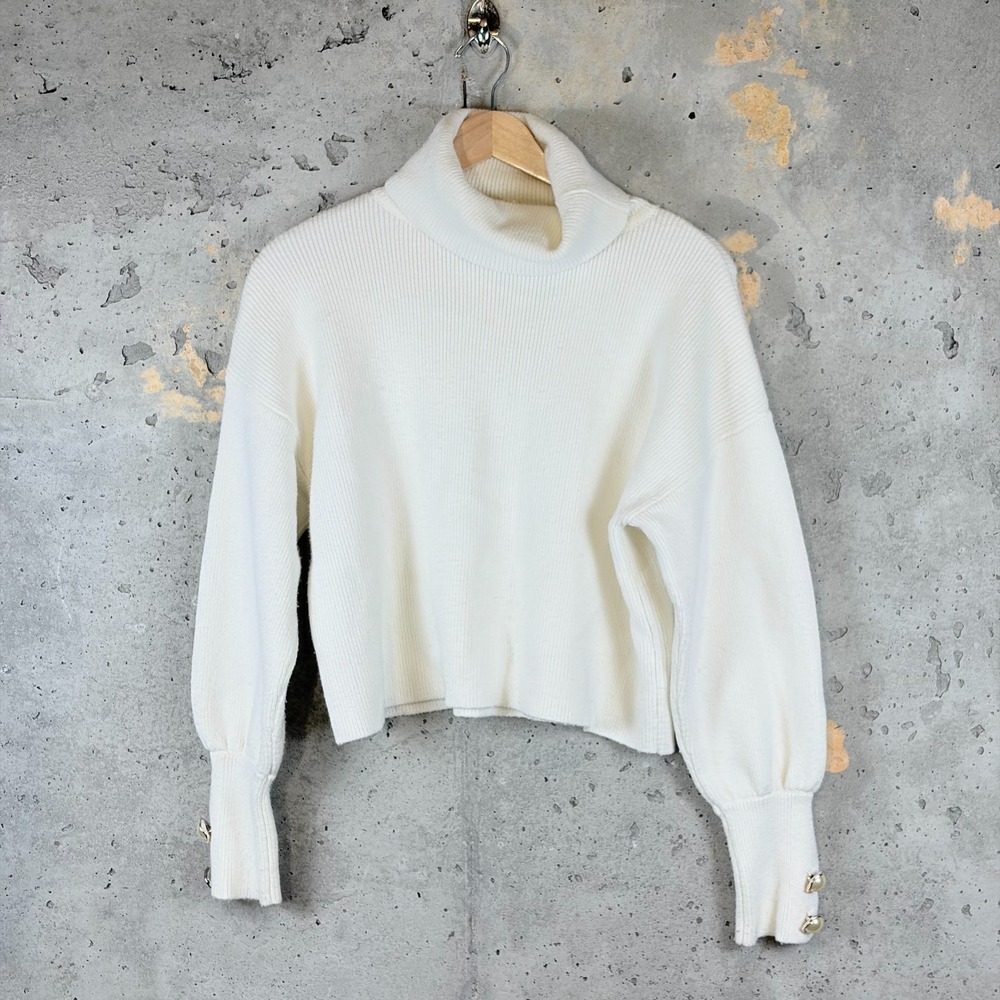 Forever 21 Cropped Sweater Womens M Off White Ribbed Knit Turtleneck Pullover